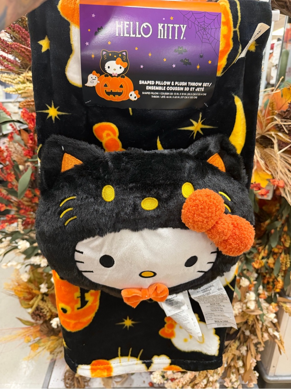 Hello Kitty Black & Orange Halloween Plush Throw Set